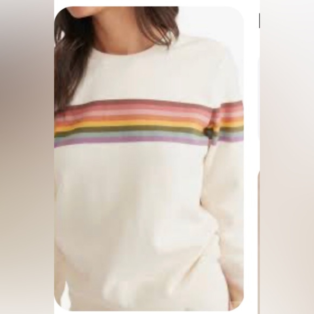 Marine Layer Anytime Rainbow Stripe Sweatshirt cream with retro stripe womens M